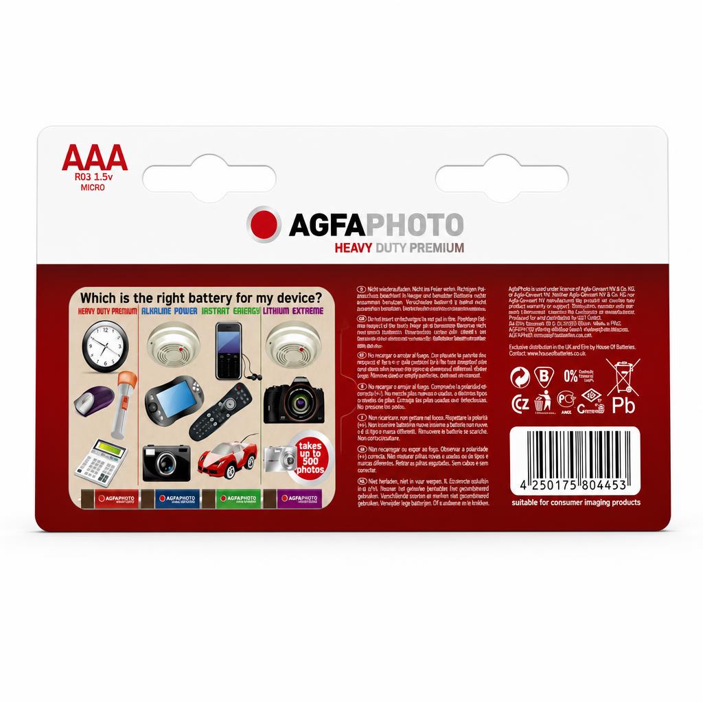 AGFAPHOTO Heavy Duty AAA Batteries Packaging Back
