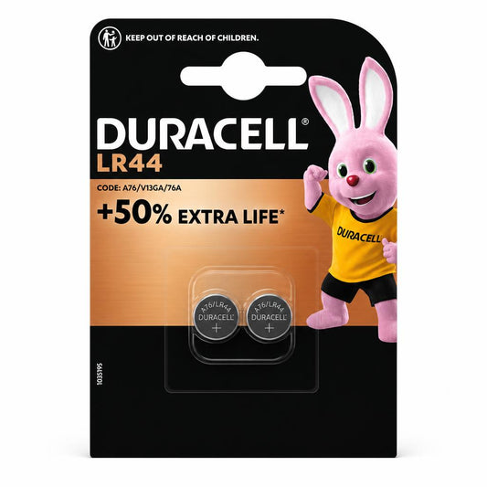 Front view of Duracell LR44 Alkaline Batteries pack