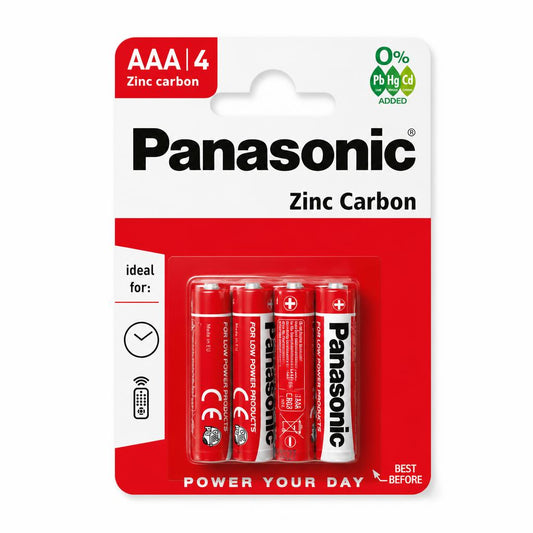 Front view of Panasonic Zinc Carbon AAA 4-pack batteries