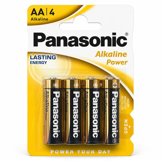 Front view of Panasonic Alkaline Power AA Batteries 4-Pack