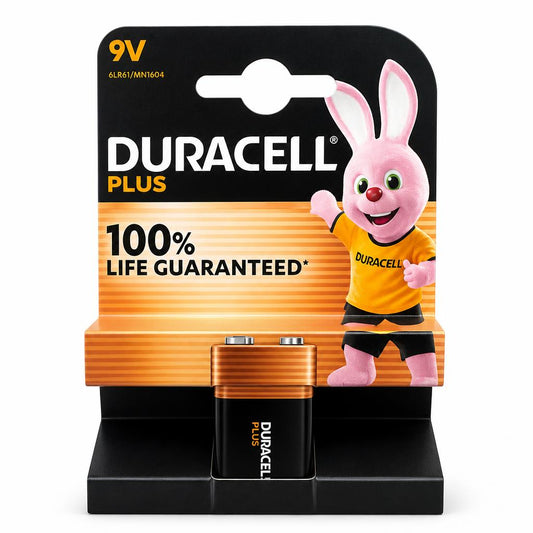 Duracell Plus 9V battery front packaging