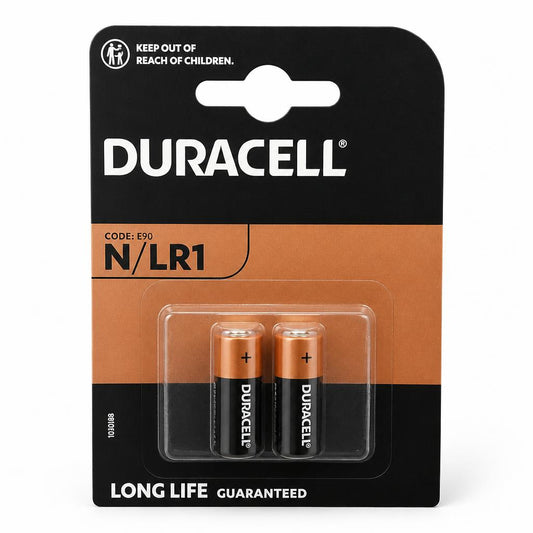 Front packaging of Duracell N/LR1 Alkaline Batteries 2 Pack