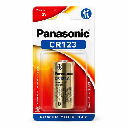 Front of Panasonic CR123 Photo Lithium Battery packaging