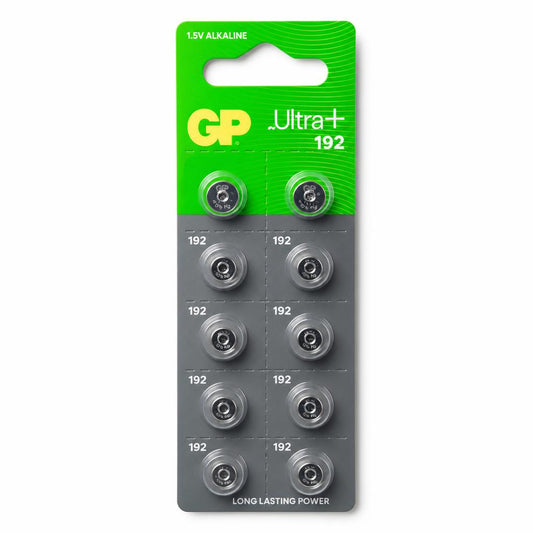 GP Ultra+ 192 1.5V alkaline batteries 10 pack front view