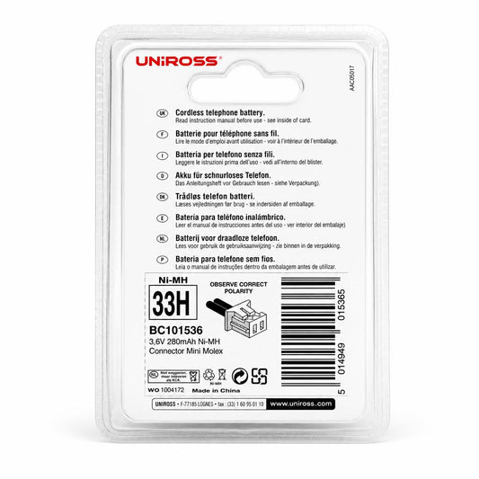 Uniross Cordless Phone Battery packaging back