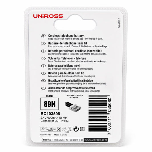 Uniross cordless phone battery back packaging