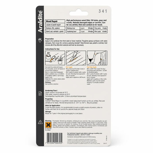 Araldite Wood Repair Kit back packaging with instructions
