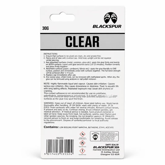 Back packaging of Swift Seal Clear Glue 30g