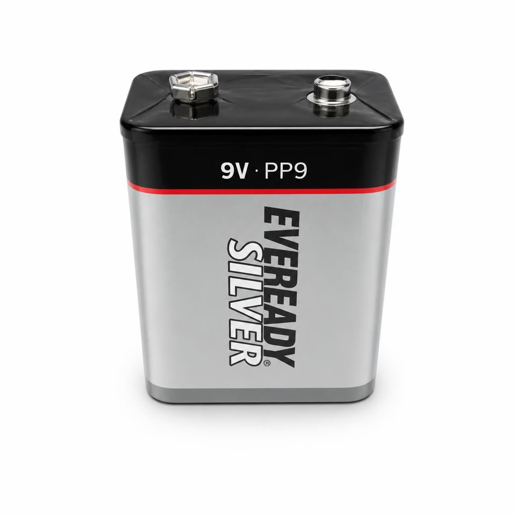 Front view of Eveready Silver 9V PP9 Battery