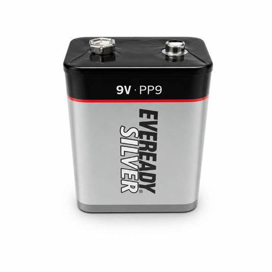 Front view of Eveready Silver 9V PP9 Battery