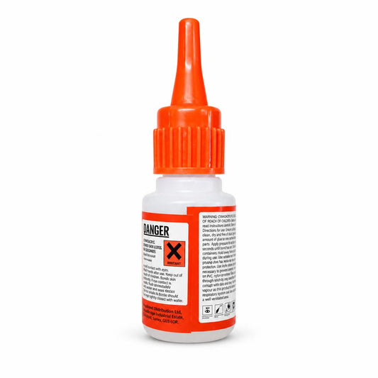 Back view of Swift Seal Super Glue Industrial Grade showing safety warnings