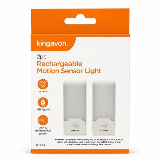 Back view of Kingavon motion sensor light packaging with barcode