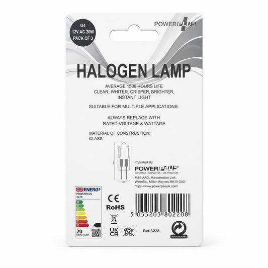 Back packaging of PowerPlus Halogen Lamp pack of 3