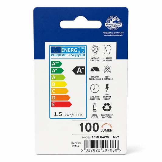 Maxim LED G4 Capsule Bulb Packaging Back