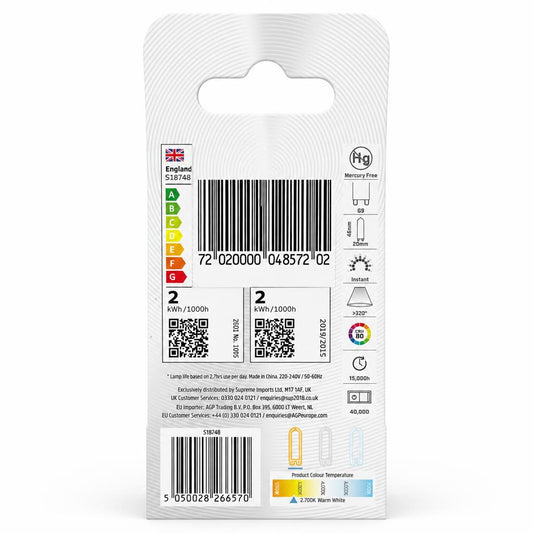 Energizer LED G9 bulb packaging back view