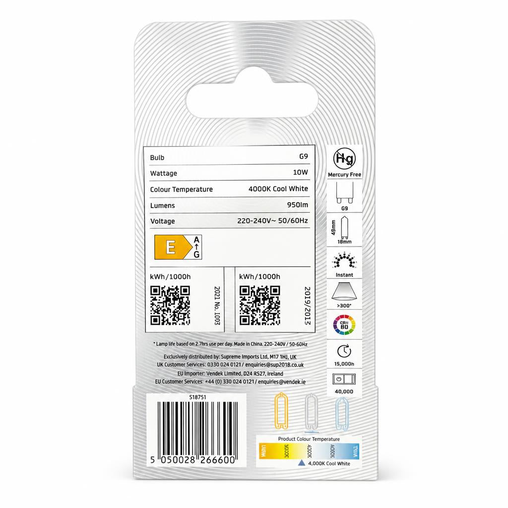 Energizer LED G9 bulb packaging back view