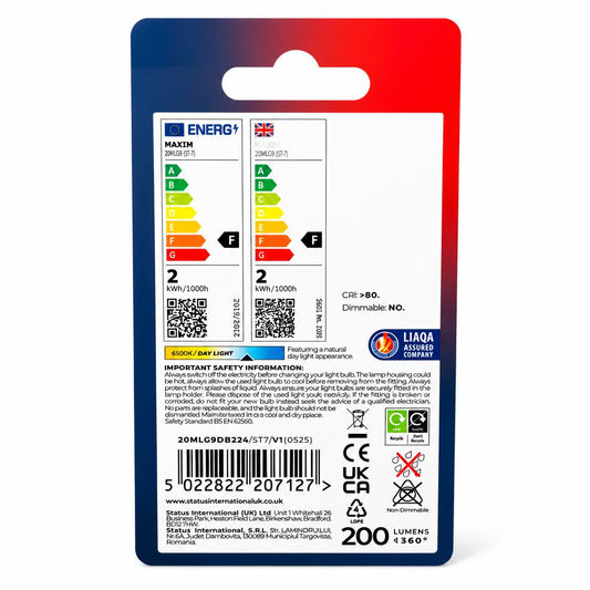 Maxim LED G9 Capsule Day Light Bulbs packaging back