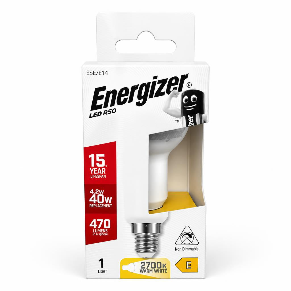 Front packaging of Energizer LED R50 bulb