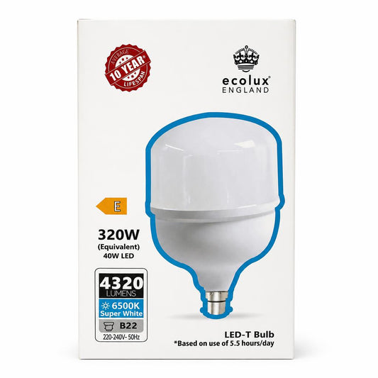 Ecolux England 40W LED-T Bulb Front Packaging