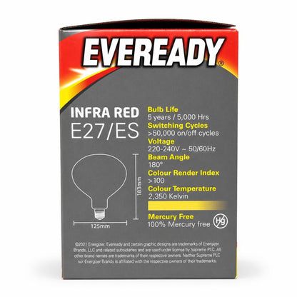 Back view of Eveready Infrared Diffused Finish Bulb packaging