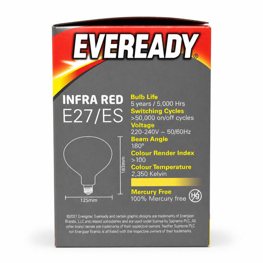 Back view of Eveready Infrared Diffused Finish Bulb packaging
