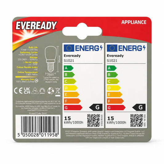 Eveready Appliance Oven Bulb E14 packaging back