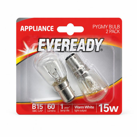 Front view of Eveready Pygmy Bulb 2 Pack packaging