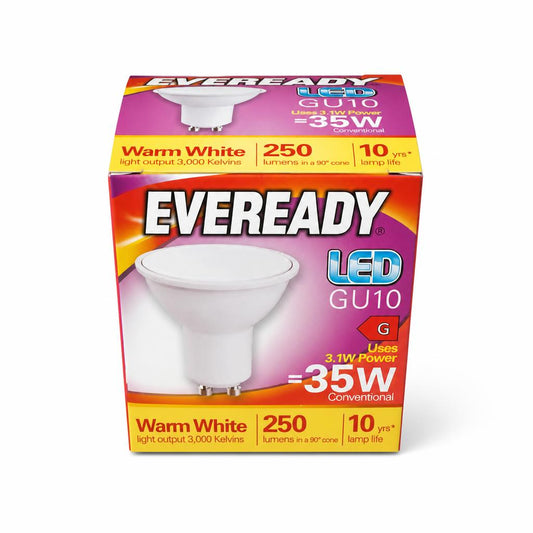 Eveready LED GU10 Warm White Light Bulb packaging front