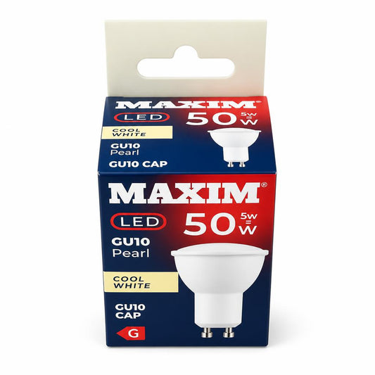 Maxim LED GU10 50W Cool White Bulb packaging front