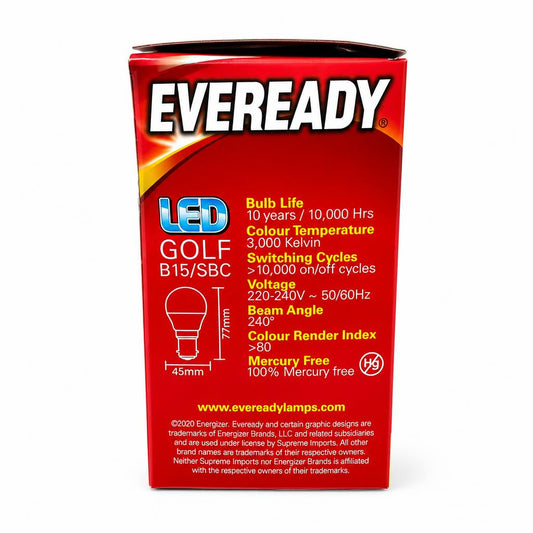 Eveready LED Golf Bulb packaging back view