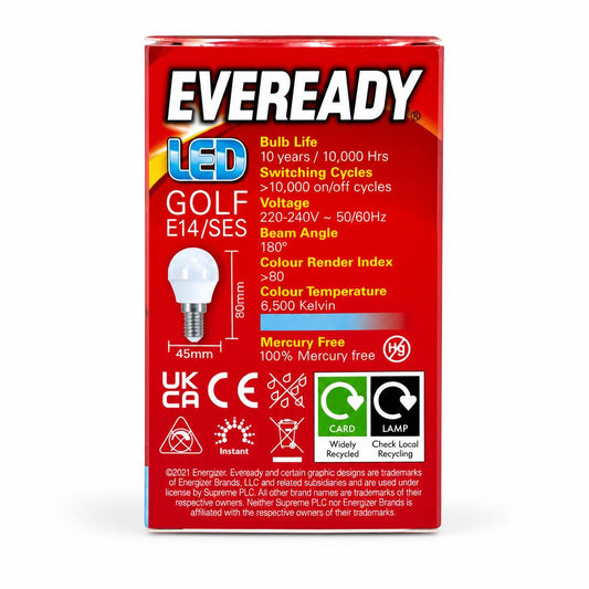 Eveready LED Golf Bulb packaging back view