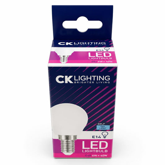 Front view of CK Lighting LED Lightbulb E14 6W Daylight packaging