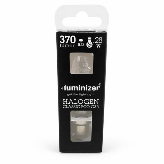 Front view of Luminizer Halogen Classic Eco C35 Light Bulb packaging