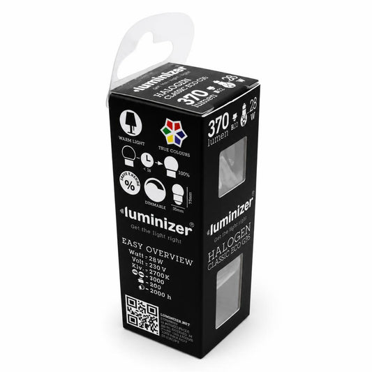 Side view of Luminizer Halogen Classic Eco C35 Light Bulb packaging