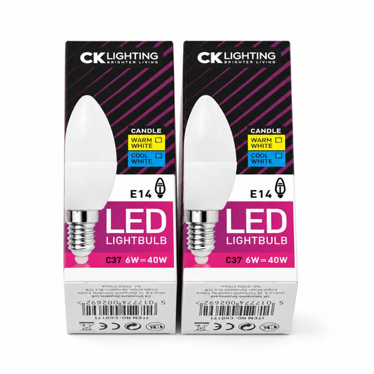 Back view of CK Lighting LED Lightbulb packaging showing barcode and specifications
