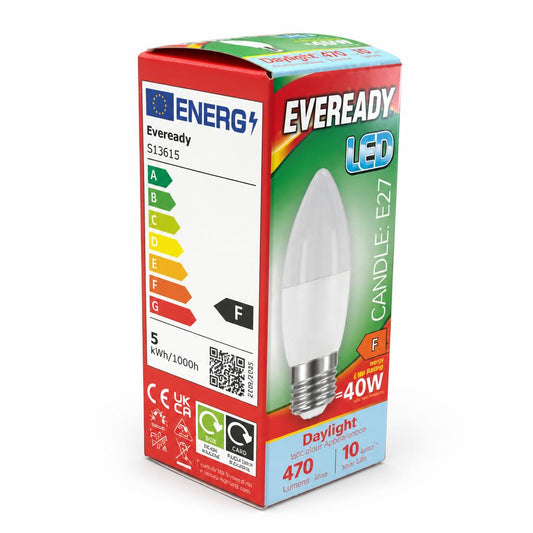 Eveready LED Candle E27 Daylight 40W Bulb Packaging Back