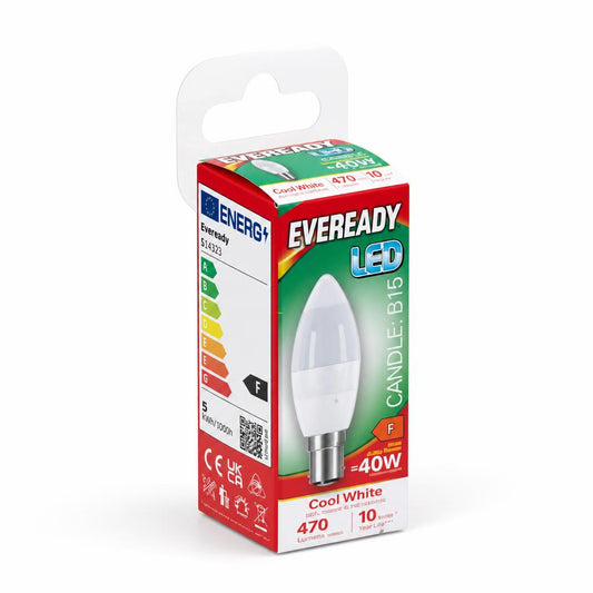 Back view of Eveready LED Candle B15 package showing energy rating