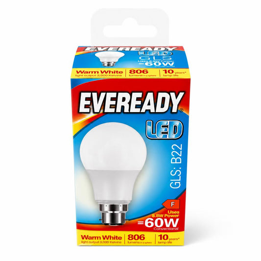 Front packaging of Eveready LED GLS B22 Warm White Light Bulb