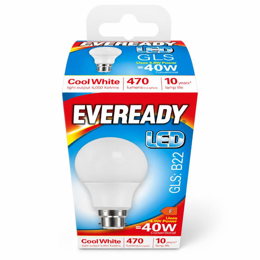 Eveready LED GLS B22 Cool White Bulb packaging front