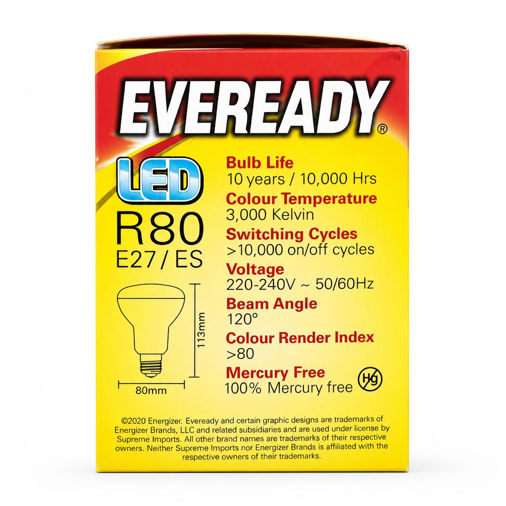 Eveready LED R80 Bulb Packaging Back View