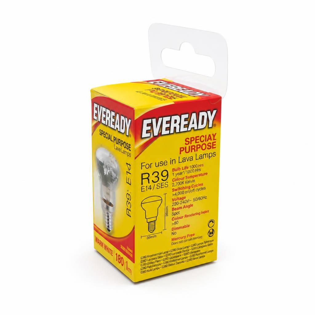 Side view of Eveready Lava Lamp Bulb packaging