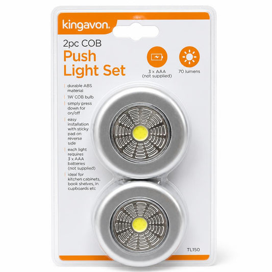 Kingavon 2pc COB Push Light Set packaging front view