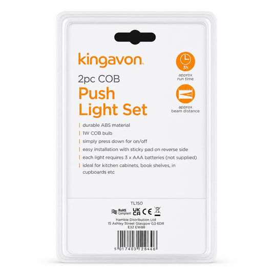 Kingavon 2pc COB Push Light Set packaging back view