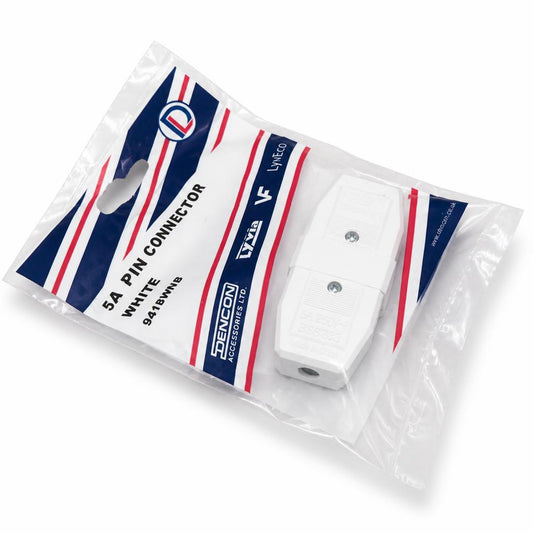 Side view of Dencon 5A 2 Pin Connector White