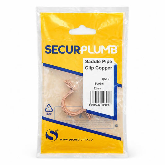 SecurPlumb Saddle Pipe Clip Copper 22mm in packaging