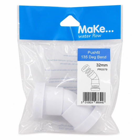 Make Water Flow Pushfit 135 Degree Bend 32mm in packaging