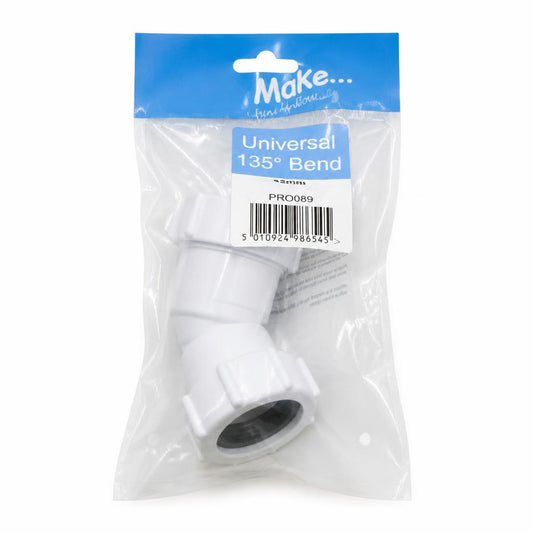 Side view of universal 135° pipe bend in packaging