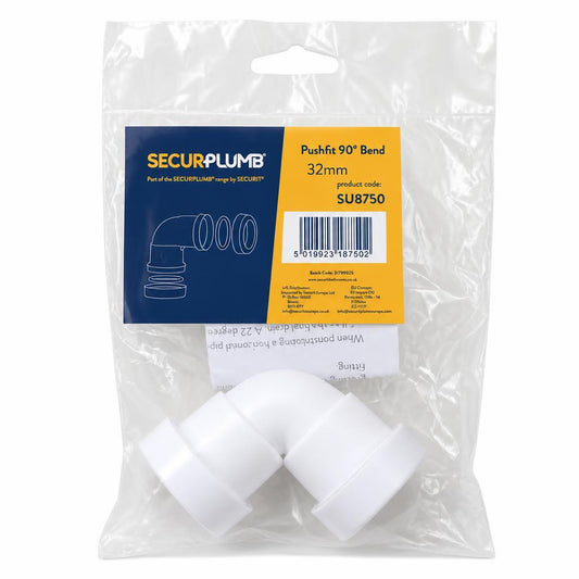 SecurPlumb Pushfit 90° Bend 32mm front packaging