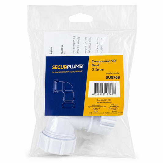 SecurPlumb Compression 90° Bend 32mm packaging front