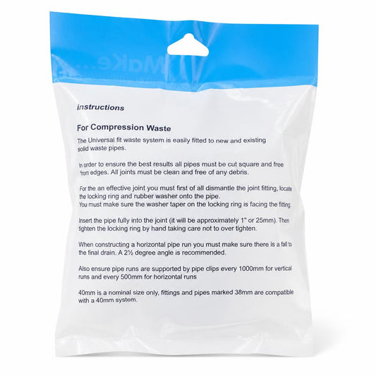 Back packaging with instructions for Make Water Flow Universal Swept Tee 32mm
